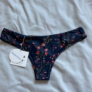 Kulani Kinis Navy Floral Bikini Bottom with Pink & Red Accents
